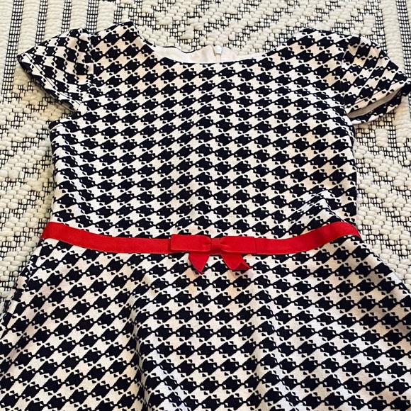Black White Checked Houndstooth Olivia Dress w GrosGrain Red Bow and Cap Sleeves - Picture 8 of 10